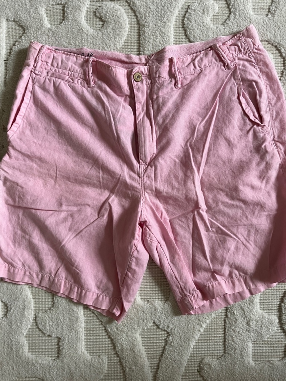 Men’s Polo Ralph Lauren Straight Fit Pink Casual Linen and Cotton Shorts Sz 35